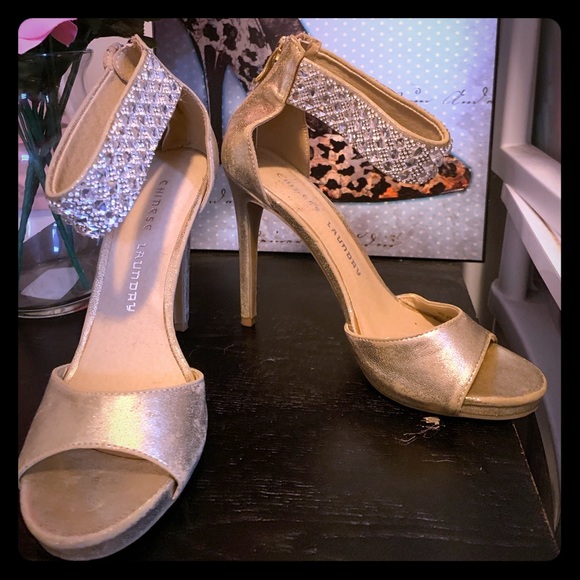 Gold/Rhinestone Chinese Laundry Sandals - Picture 1 of 5